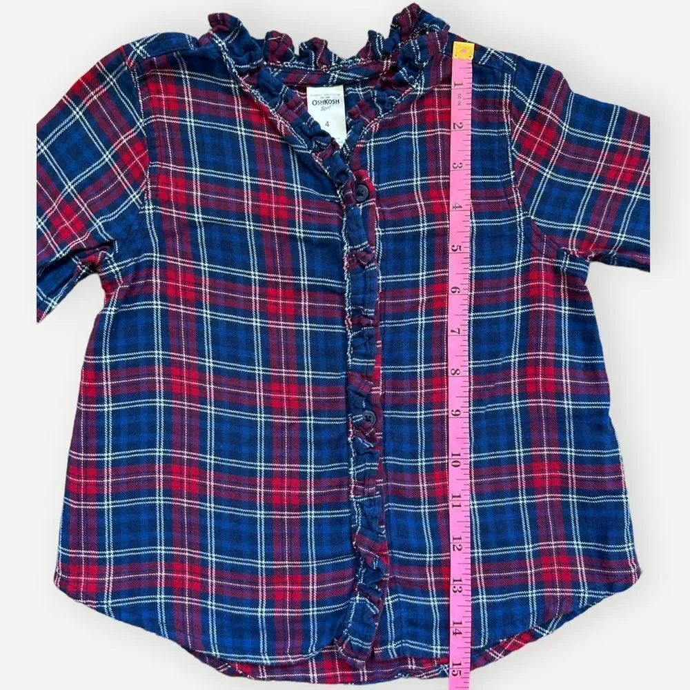 OshKosh B’Gosh Girls Toddler Kids Long Sleeve Ruffle Flannel Plaid Shirt. 4. 4T.